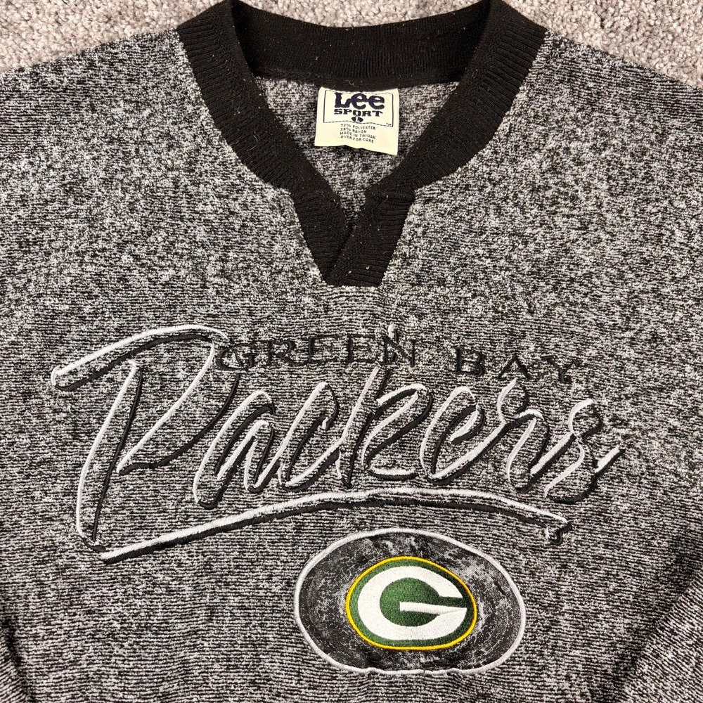 Vintage 90s NFL Green Bay Packers Sweatshirt Mens L Lee Sport Heather Black